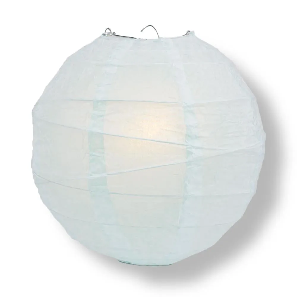 16" Arctic Spa Blue Round Paper Lantern, Irregular Ribbed, Chinese Hanging Wedding & Party Decoration