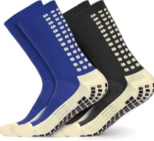 2 Pair Anti Slip Soccer/Football/Basketball/Hockey/Futbol Yoga Sports Socks with Grips for Adults Shoe Sizes 6-11.5 (2 Pair Anti Slip Ankle Socks)