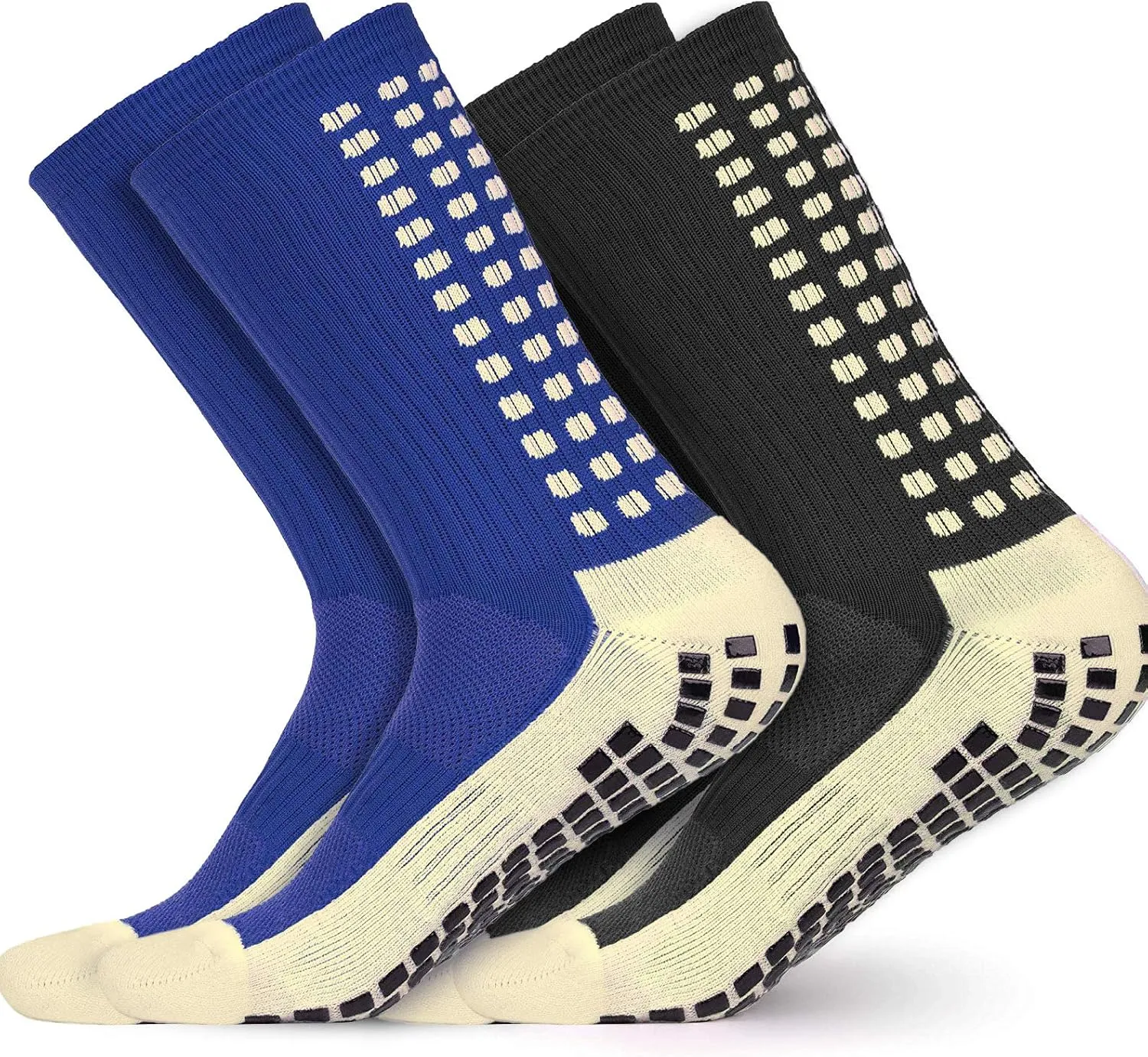 2 Pair Anti Slip Soccer/Football/Basketball/Hockey/Futbol Yoga Sports Socks with Grips for Adults Shoe Sizes 6-11.5 (2 Pair Anti Slip Ankle Socks)