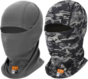 2PCS FR Balaclava Summer Face Mask Ultimate Fireproof Protection for Metal Workers First Responders UV Resistant Comfortable All Day Wear Safety Head Cover Camo/Grey