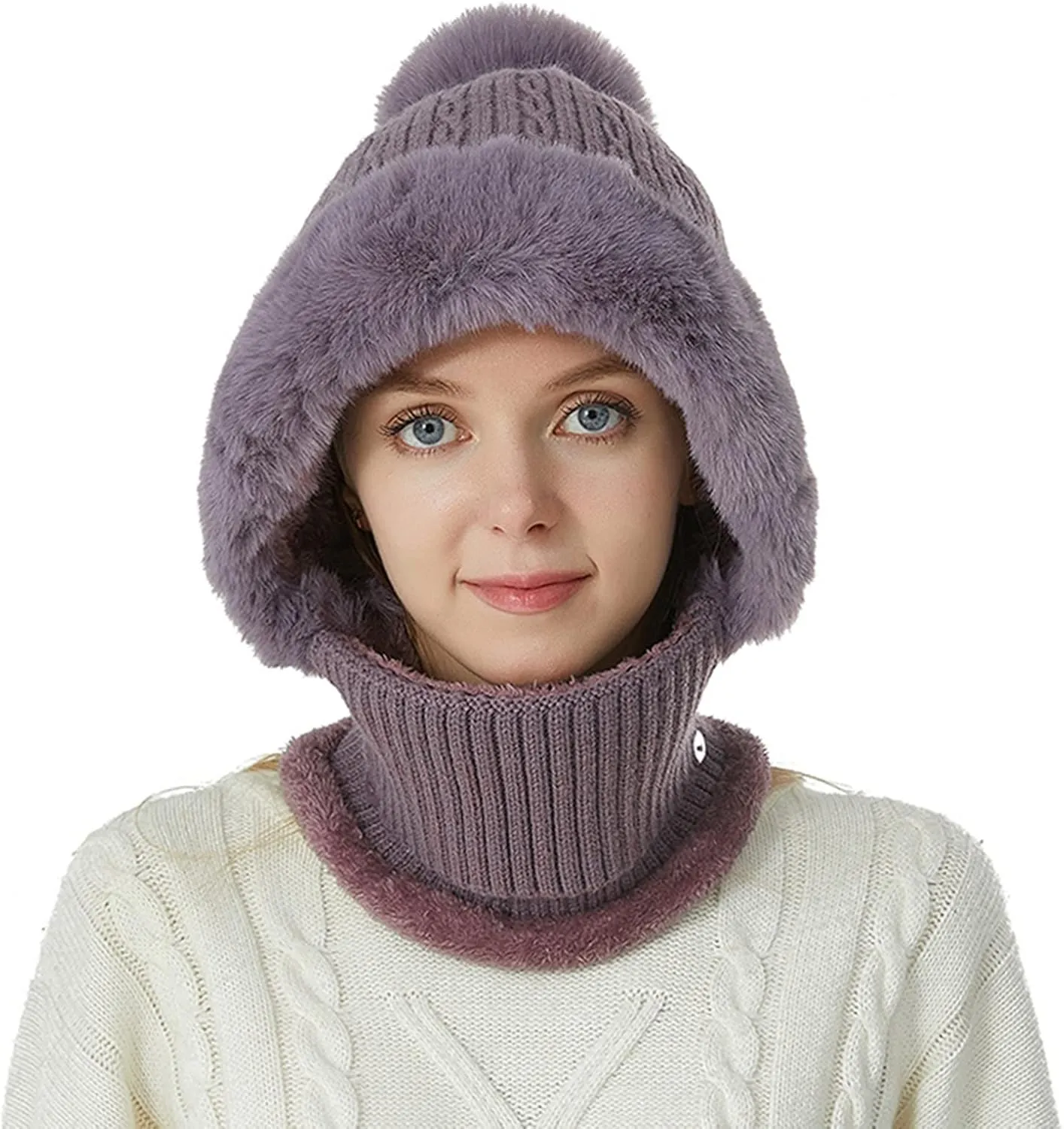 3 in 1 Mask Scarf Knitted Hat, Winter Hat with Mask, Knitted Hat with Ear Protectors for Women Kids Ski Snow Hat Ski Snow Hat