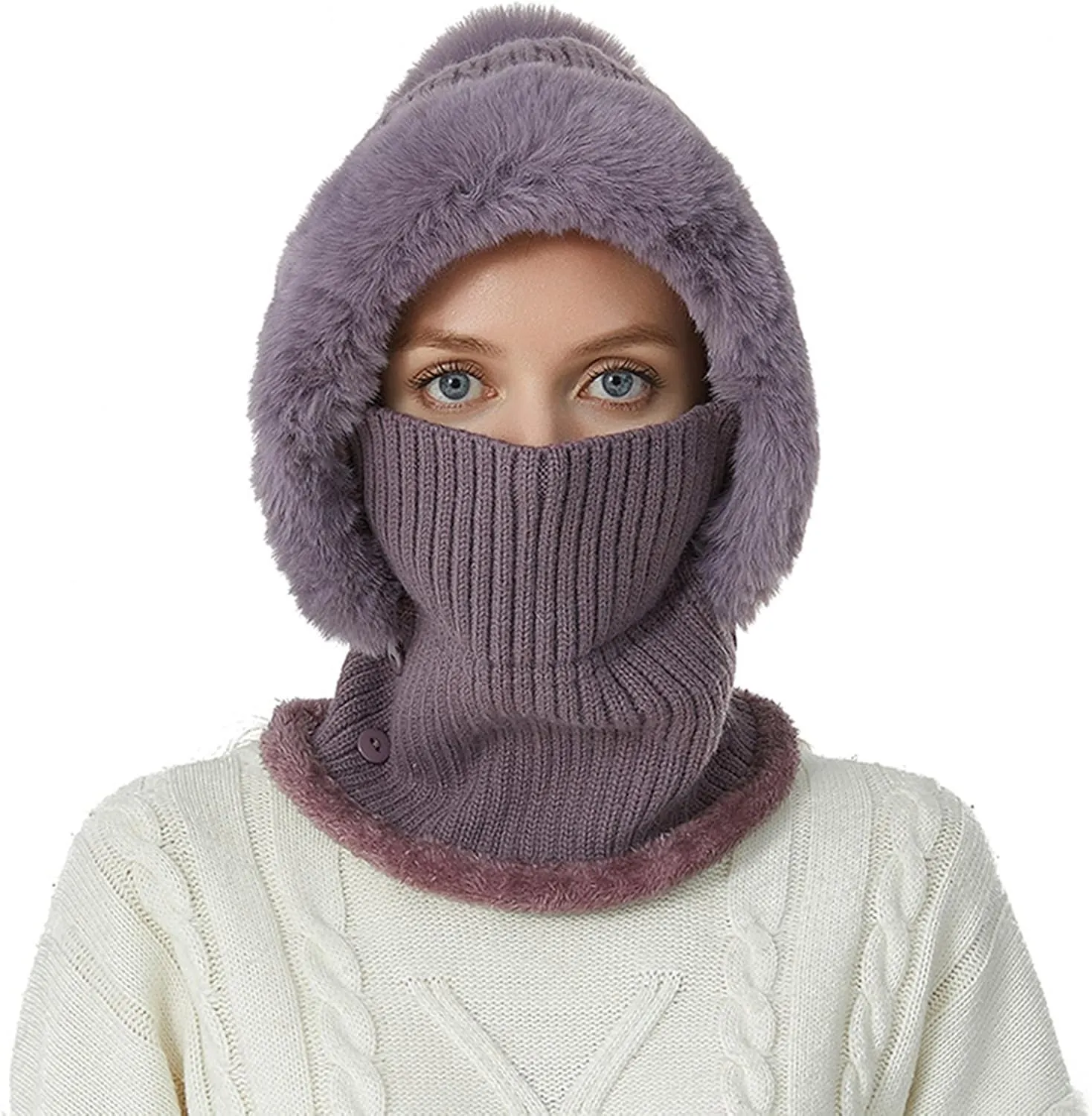 3 in 1 Mask Scarf Knitted Hat, Winter Hat with Mask, Knitted Hat with Ear Protectors for Women Kids Ski Snow Hat Ski Snow Hat