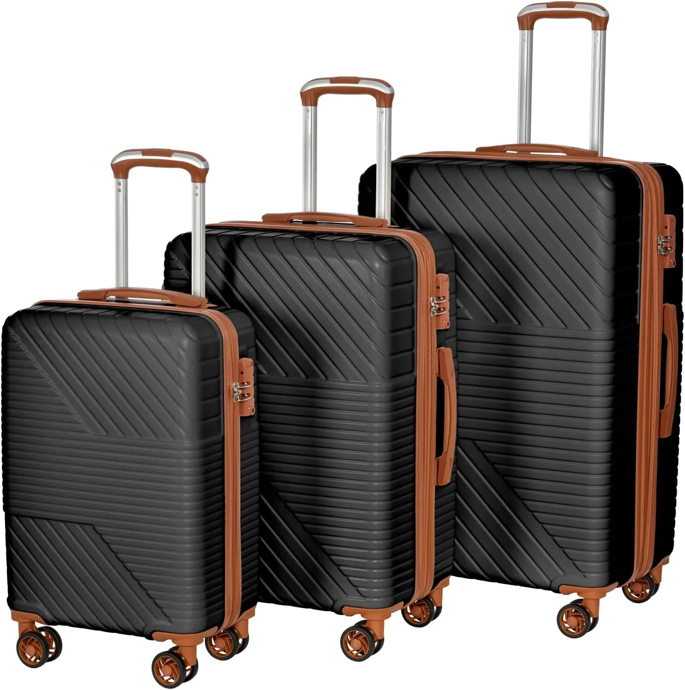 3 Pcs Luggage Sets Expandable Hardshell Luggage Set for Men and Women Lightweight Travel Suitcase with Double Spinner Wheels and TSA Lock, 20''24''28'' Black Brown