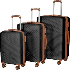 3 Pcs Luggage Sets Expandable Hardshell Luggage Set for Men and Women Lightweight Travel Suitcase with Double Spinner Wheels and TSA Lock, 20''24''28'' Black Brown