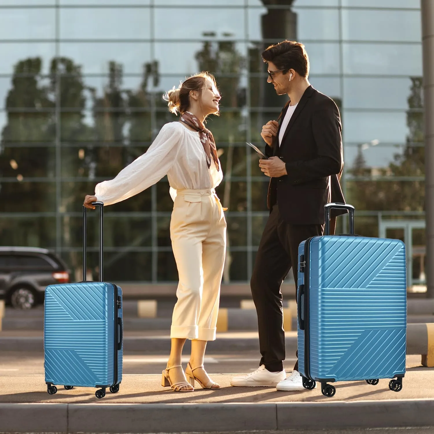 3 Pcs Luggage Sets Expandable Hardshell Luggage Set for Men and Women Lightweight Travel Suitcase with Double Spinner Wheels and TSA Lock, 20''24''28'' Blue