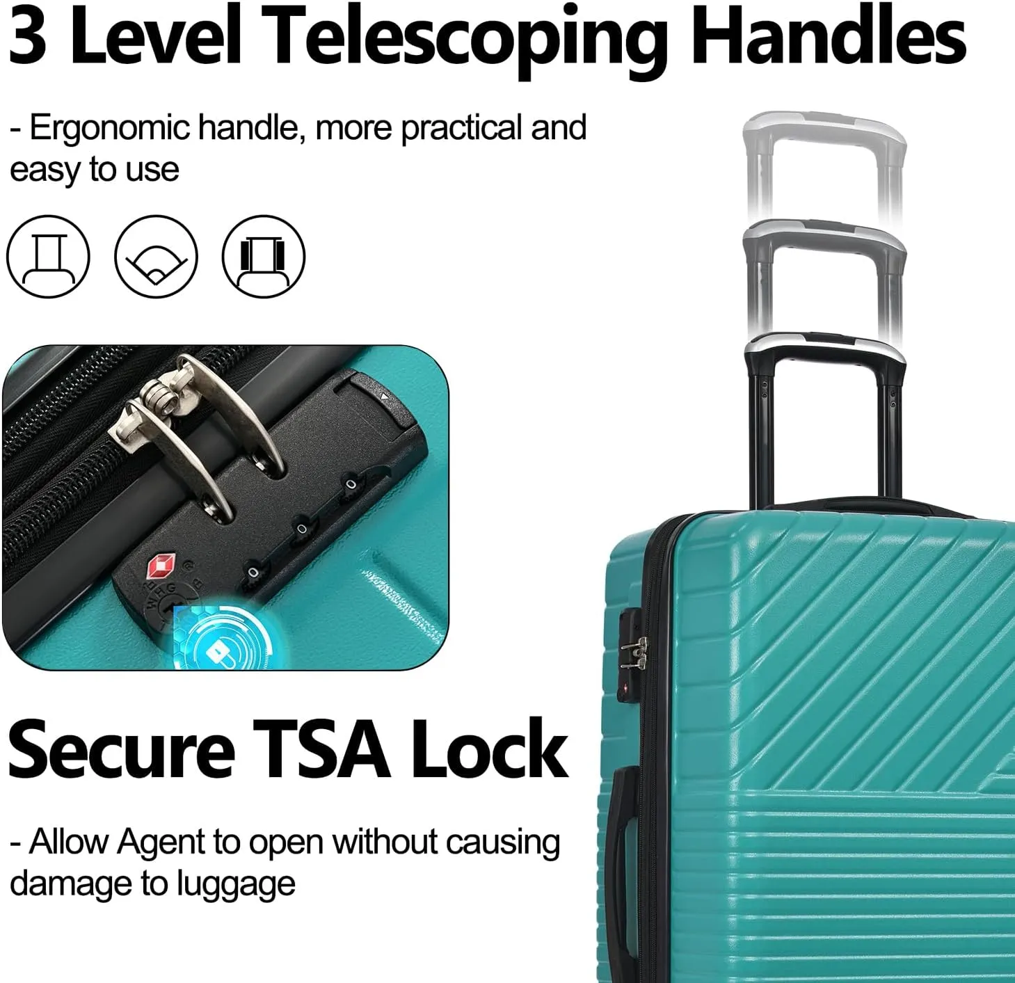 3 Pcs Luggage Sets Expandable Hardshell Luggage Set for Men and Women Lightweight Travel Suitcase with Double Spinner Wheels and TSA Lock, 20''24''28'' Green