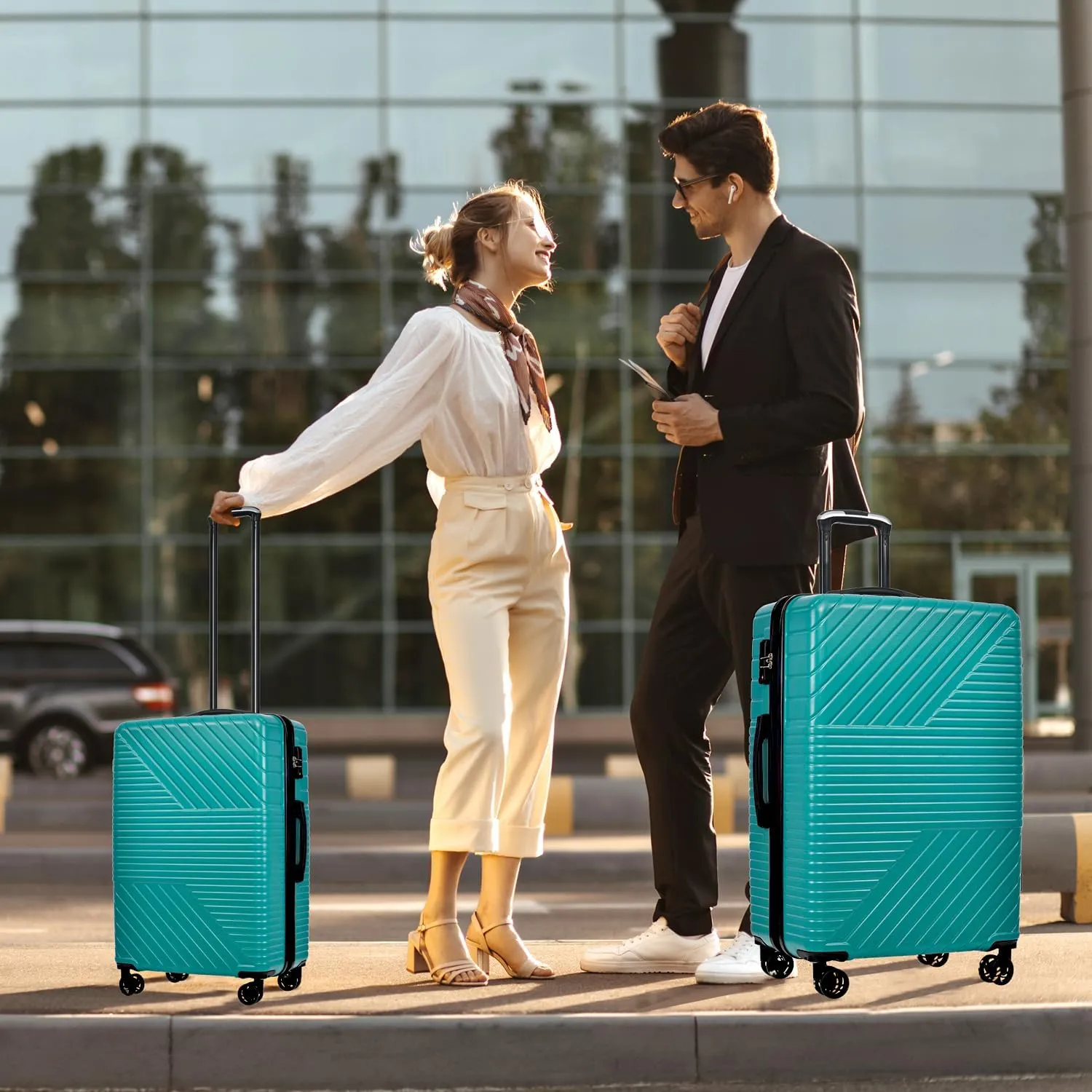 3 Pcs Luggage Sets Expandable Hardshell Luggage Set for Men and Women Lightweight Travel Suitcase with Double Spinner Wheels and TSA Lock, 20''24''28'' Green