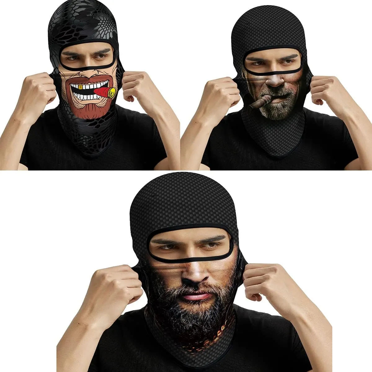 3PCS Balaclava Ski Mask Motorcycle Full Face Mask Outdoor Tactical Hood Headwear Mask Unisex for Cycling Halloween Windproof