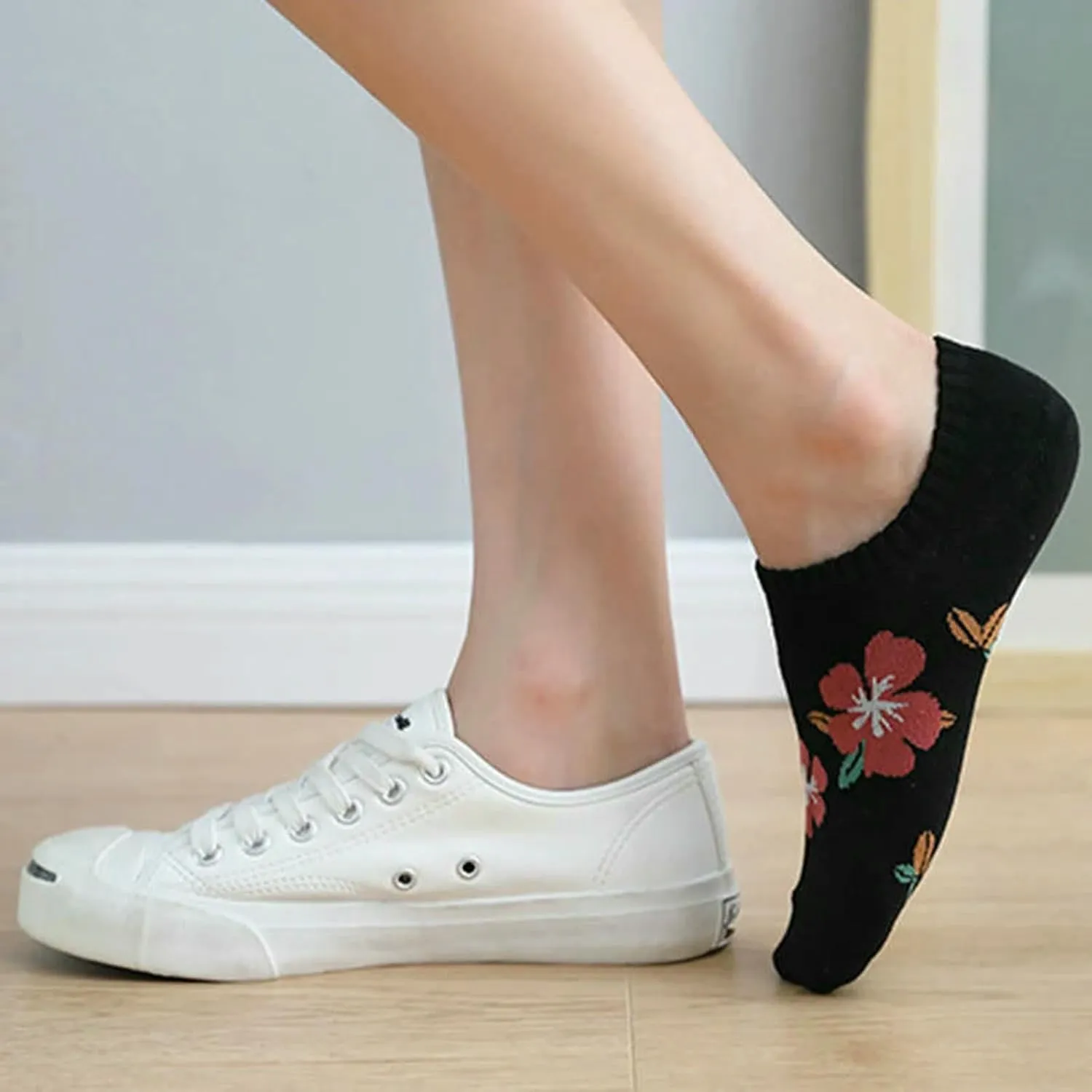 5 Pairs Women Flower Pattern Summer Thin Short Socks Breathable Soft Knitted Casual Socks 