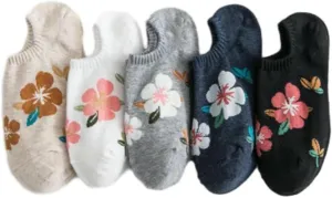 5 Pairs Women Flower Pattern Summer Thin Short Socks Breathable Soft Knitted Casual Socks 