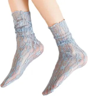 6 Pair Women Summer Sexy Lace Flower Fashion Thin Transparent Hollow Mesh Crew Socks