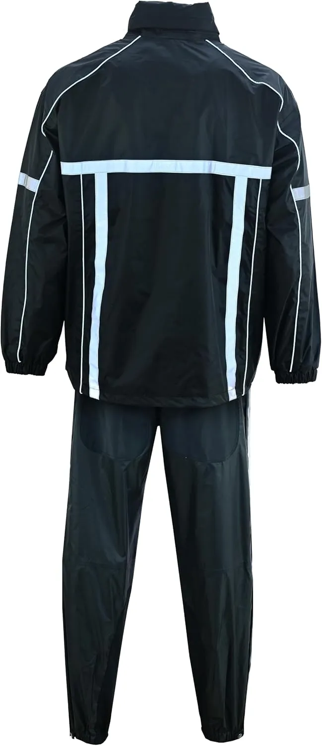 ADM Leather Rain Suit for Men and Women Water Proof Heavy Duty for Work | Rain Gear Outdoor Raincoats Reflective Black