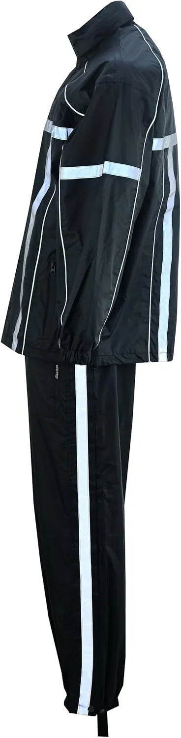 ADM Leather Rain Suit for Men and Women Water Proof Heavy Duty for Work | Rain Gear Outdoor Raincoats Reflective Black
