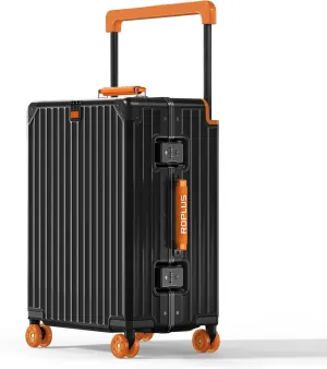 Aluminium Frame Carry on Luggage with Smooth Jelly Wheels, Hardside Zipperless Rolling Suitcase with TSA Lock (Black, 21-Inch)