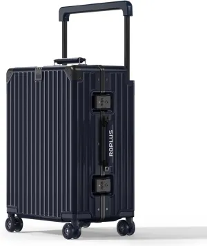 Aluminium Frame Carry on Luggage with Smooth Jelly Wheels, Hardside Zipperless Rolling Suitcase with TSA Lock (Blue, 21-Inch)