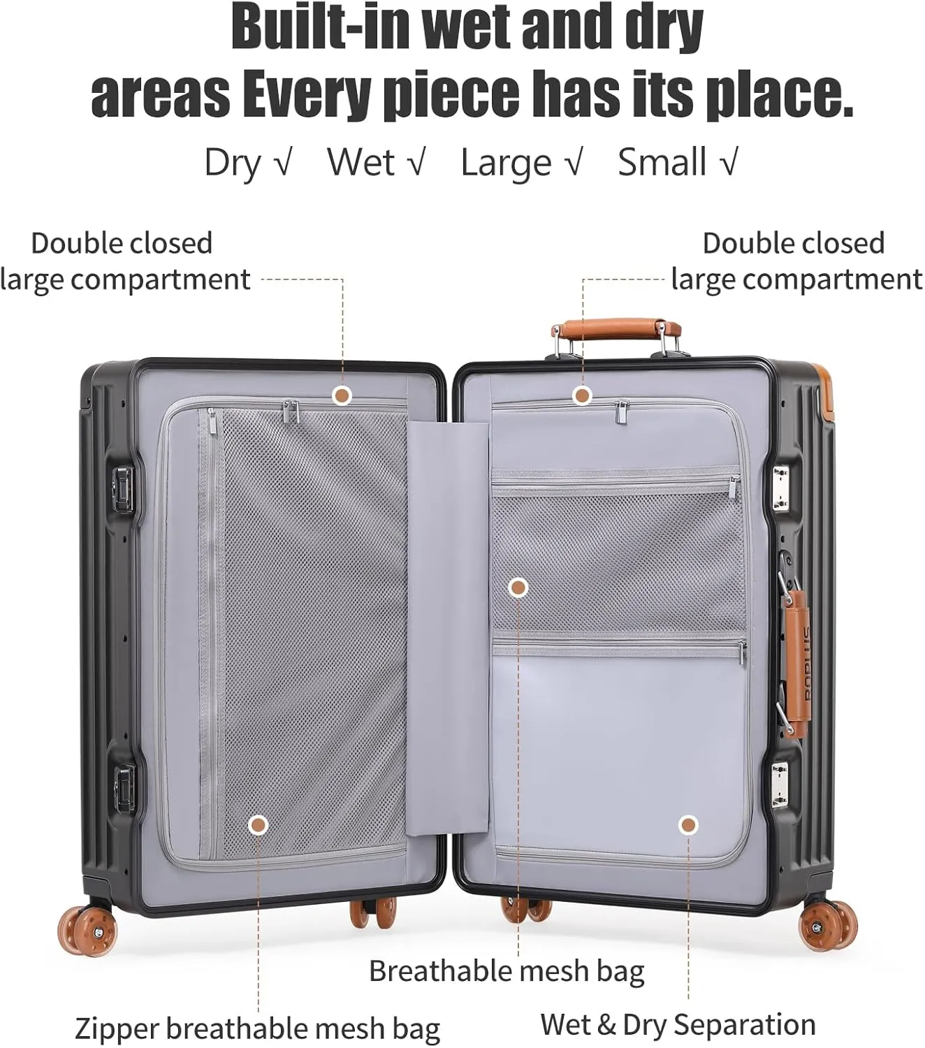 Aluminium Frame Carry on Luggage with Smooth Jelly Wheels, Hardside Zipperless Rolling Suitcase with TSA Lock (Grey, 21-Inch)