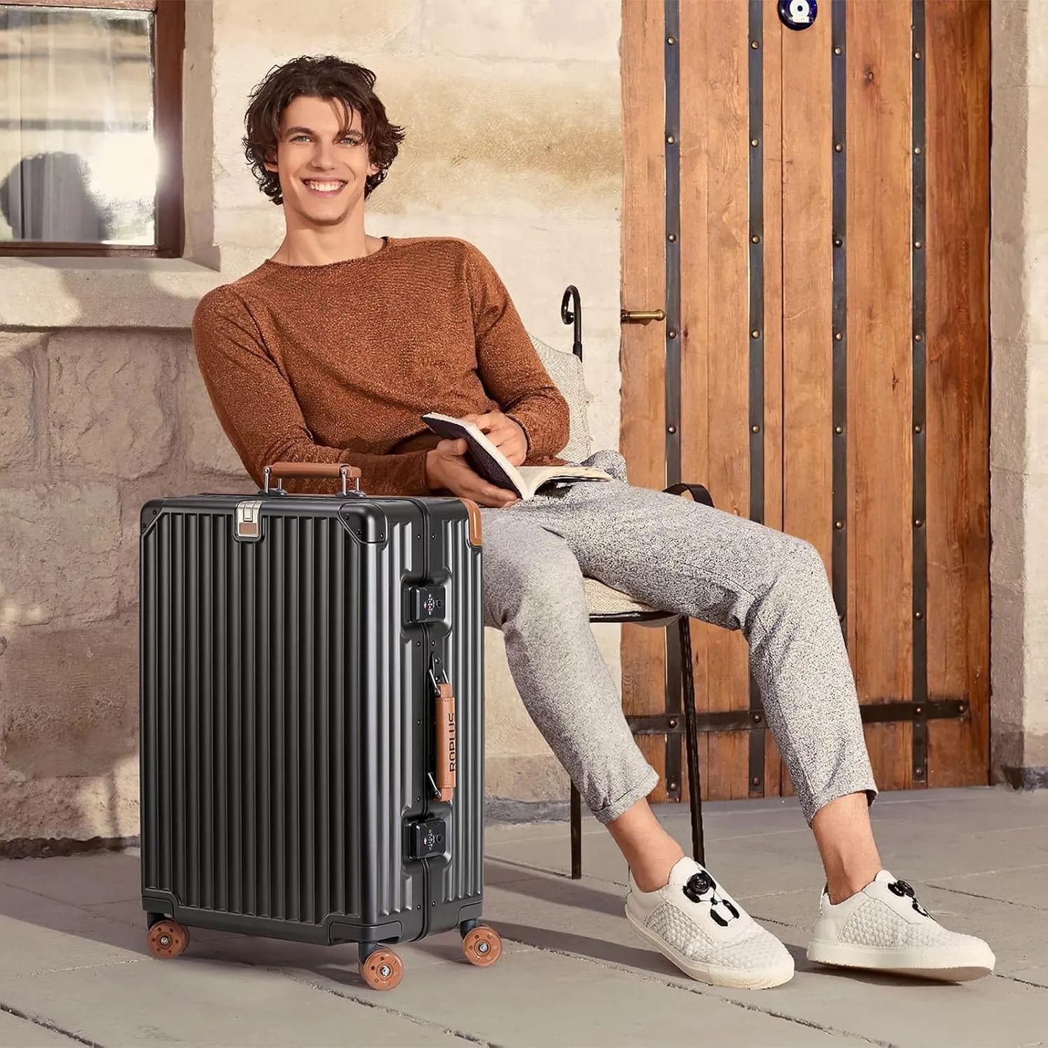 Aluminium Frame Carry on Luggage with Smooth Jelly Wheels, Hardside Zipperless Rolling Suitcase with TSA Lock (Grey, 21-Inch)