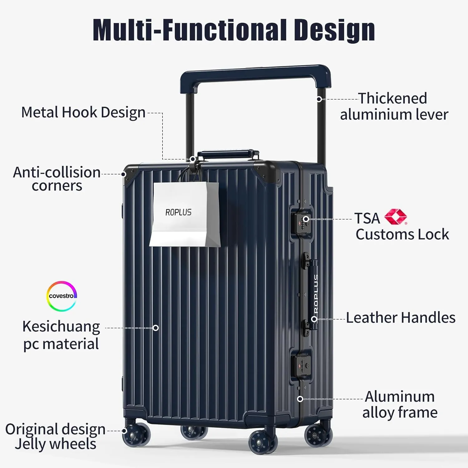 Aluminium Frame Checked-Luggage with Smooth Jelly Wheels, Hardside Zipperless Rolling Suitcase with TSA Lock (Blue, 28-Inch)
