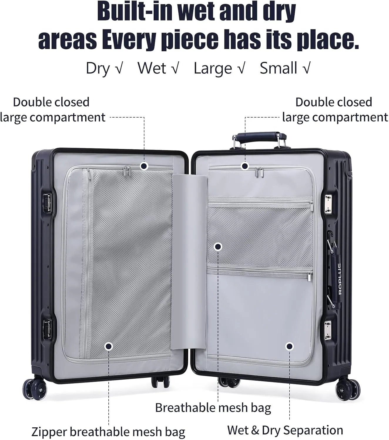 Aluminium Frame Checked-Luggage with Smooth Jelly Wheels, Hardside Zipperless Rolling Suitcase with TSA Lock (Blue, 28-Inch)