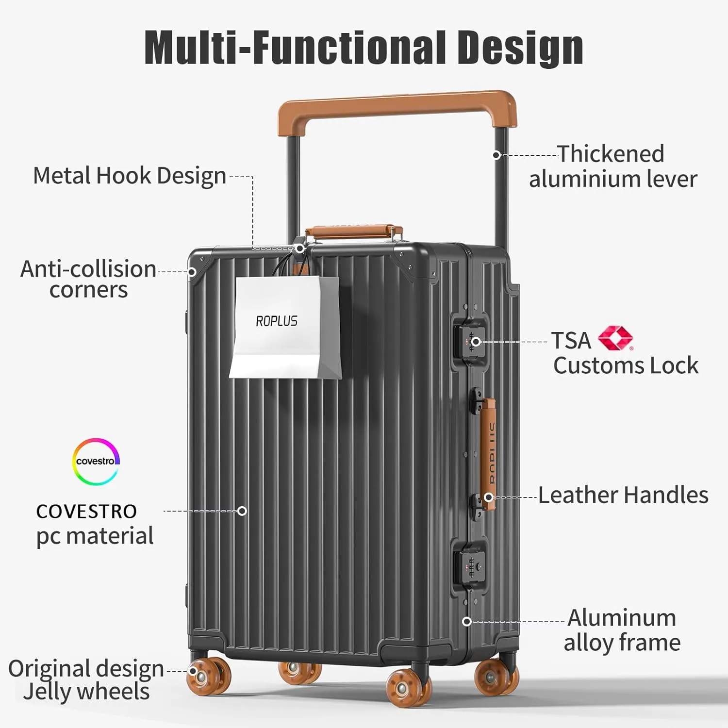Aluminium Frame Checked-Luggage with Smooth Jelly Wheels, Hardside Zipperless Rolling Suitcase with TSA Lock (Grey, 28-Inch)