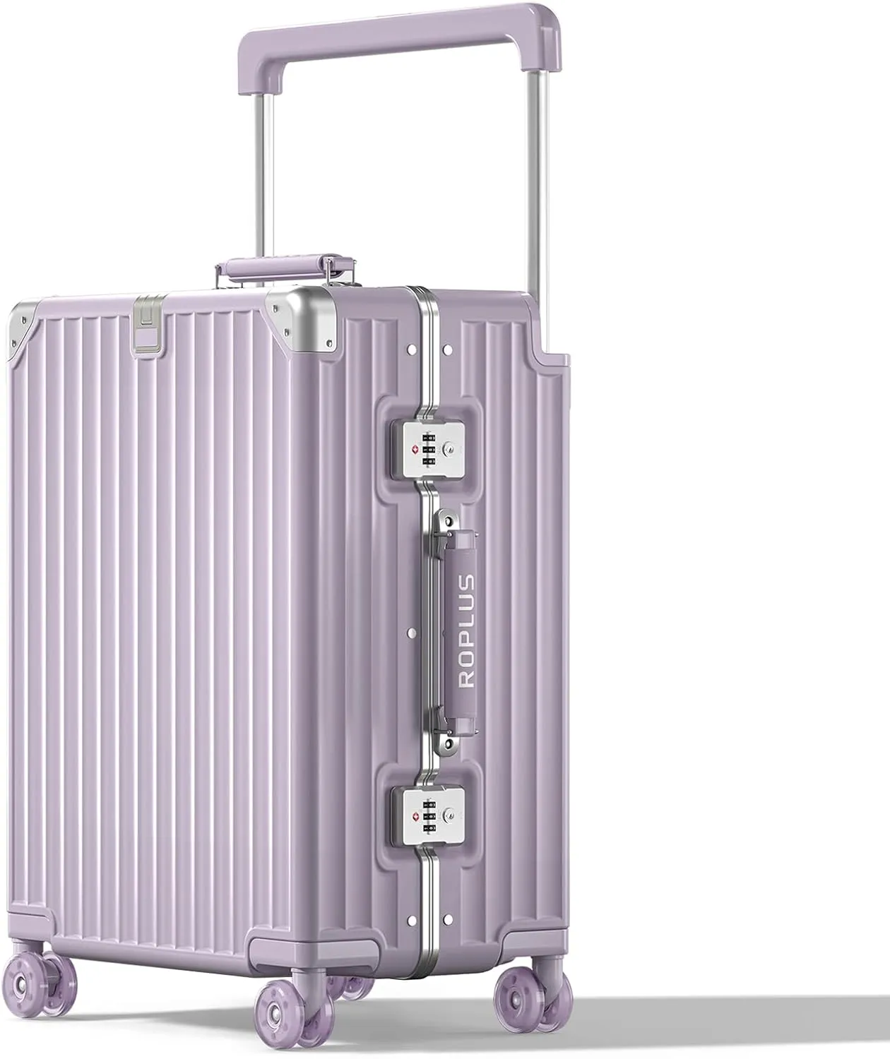 Aluminium Frame Checked-Luggage with Smooth Jelly Wheels, Hardside Zipperless Rolling Suitcase with TSA Lock (Purple, 21-Inch)