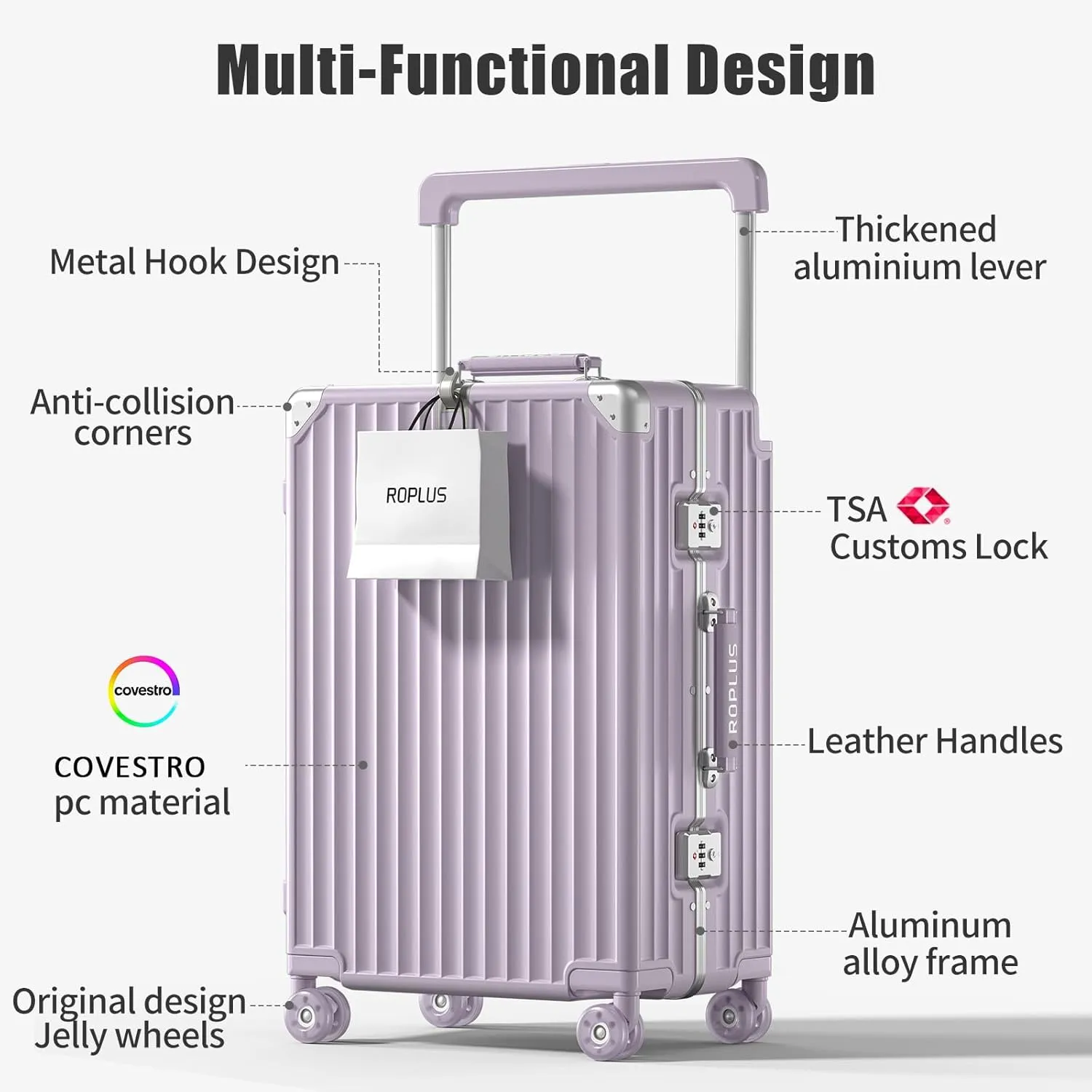 Aluminium Frame Checked-Luggage with Smooth Jelly Wheels, Hardside Zipperless Rolling Suitcase with TSA Lock (Purple, 28-Inch)