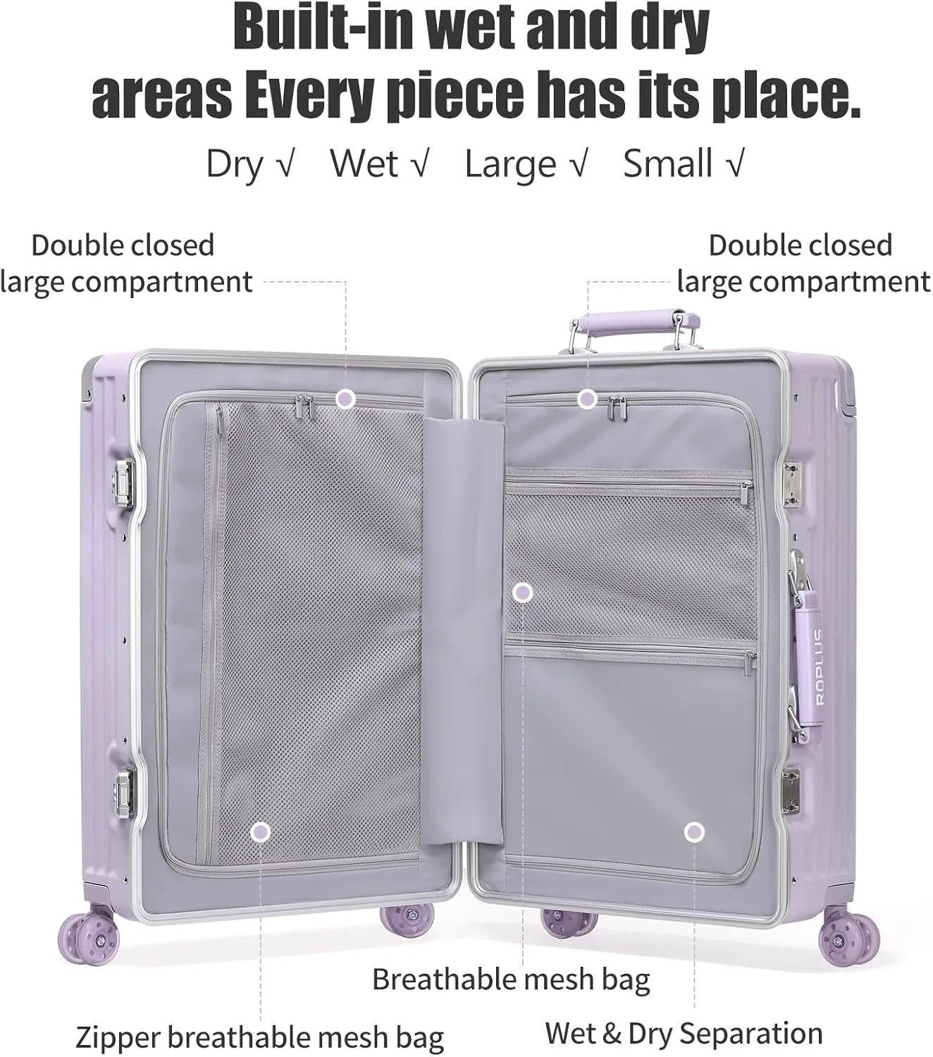 Aluminium Frame Checked-Luggage with Smooth Jelly Wheels, Hardside Zipperless Rolling Suitcase with TSA Lock (Purple, 28-Inch)