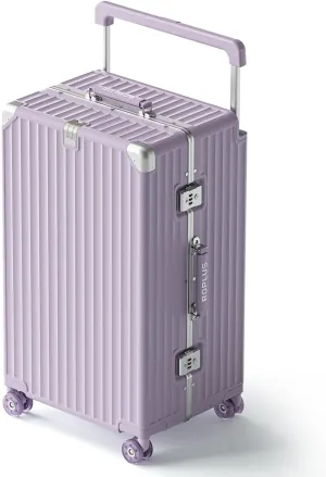 Aluminium Frame Checked-Luggage with Smooth Jelly Wheels, Hardside Zipperless Rolling Suitcase with TSA Lock (Purple, 28-Inch)