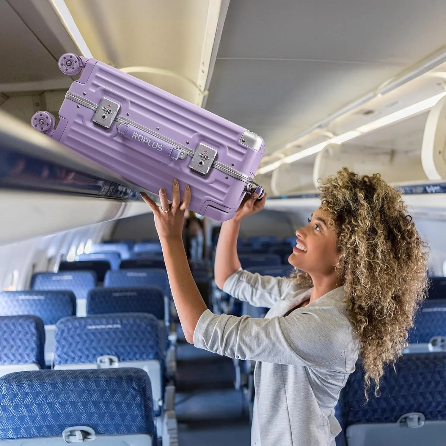 Aluminium Frame Checked-Luggage with Smooth Jelly Wheels, Hardside Zipperless Rolling Suitcase with TSA Lock (Purple, 28-Inch)