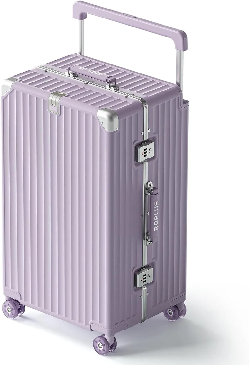 Aluminium Frame Checked-Luggage with Smooth Jelly Wheels, Hardside Zipperless Rolling Suitcase with TSA Lock (Purple, 28-Inch)