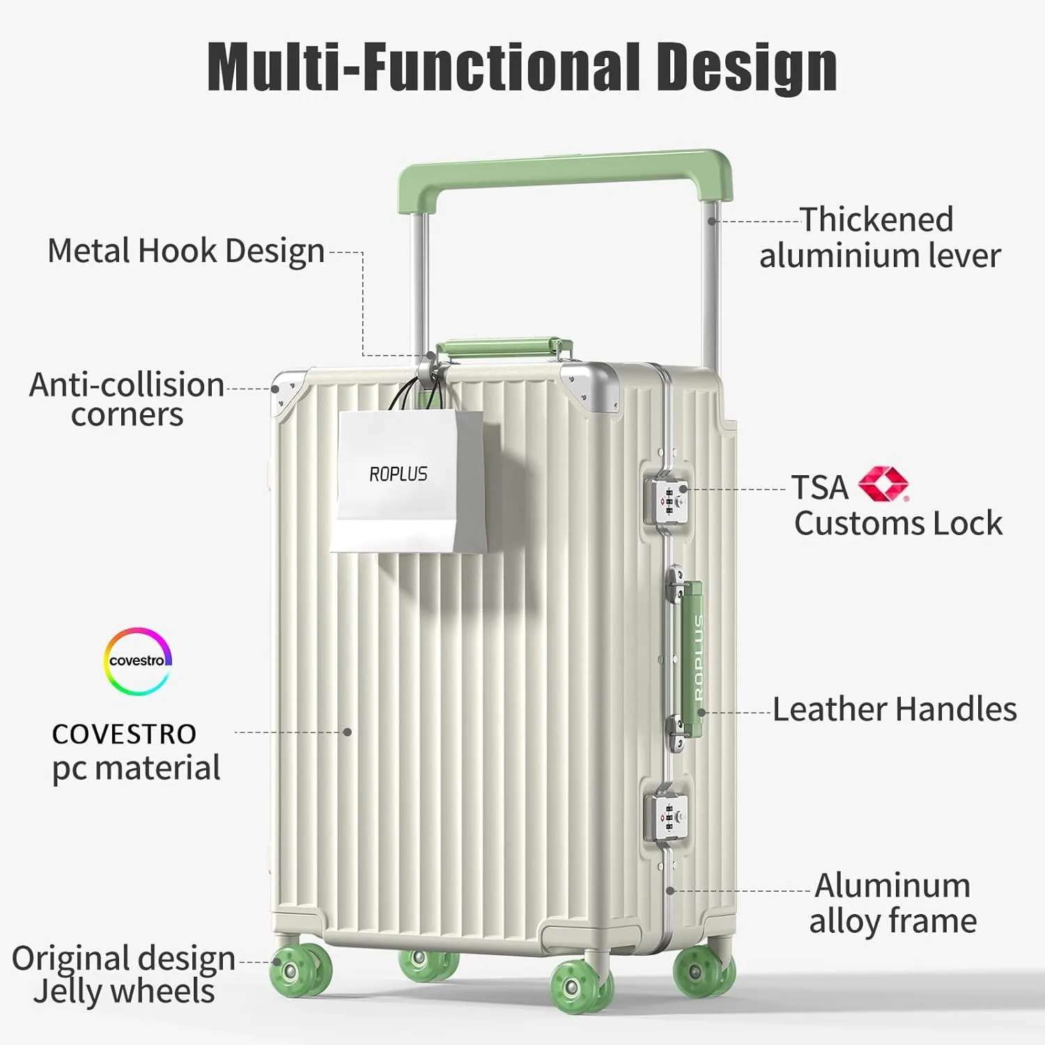 Aluminium Frame Checked-Luggage with Smooth Jelly Wheels, Hardside Zipperless Rolling Suitcase with TSA Lock (White, 28-Inch)