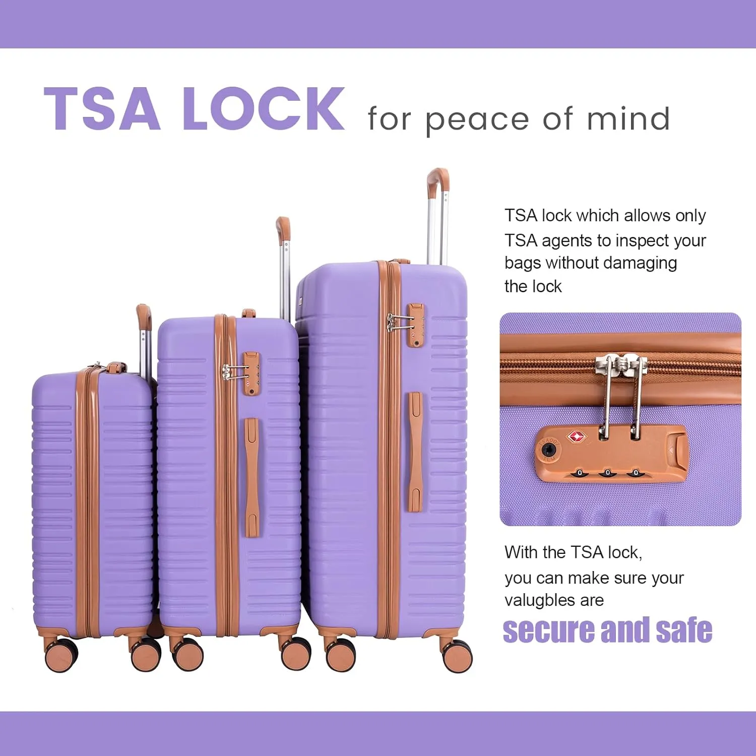 Amalodie Luggage Sets 5 Piece Suitcases with Double Spinner Wheel,Suitcase Set ABS Hard Case Luggage with TSA Lock and Durable Waterproof Travel Luggage
