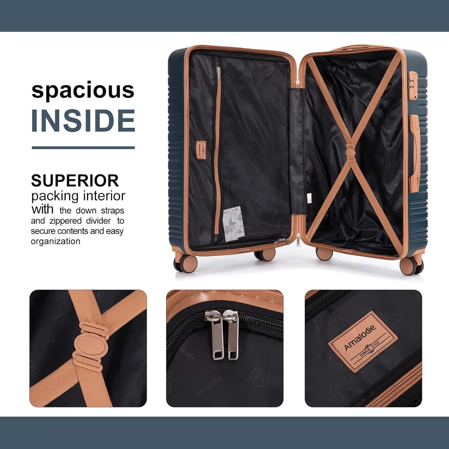 Amalodie Luggage Sets 5 Piece Suitcases with Double Spinner Wheel,Suitcase Set ABS Hard Case Luggage with TSA Lock and Durable Waterproof Travel Luggage