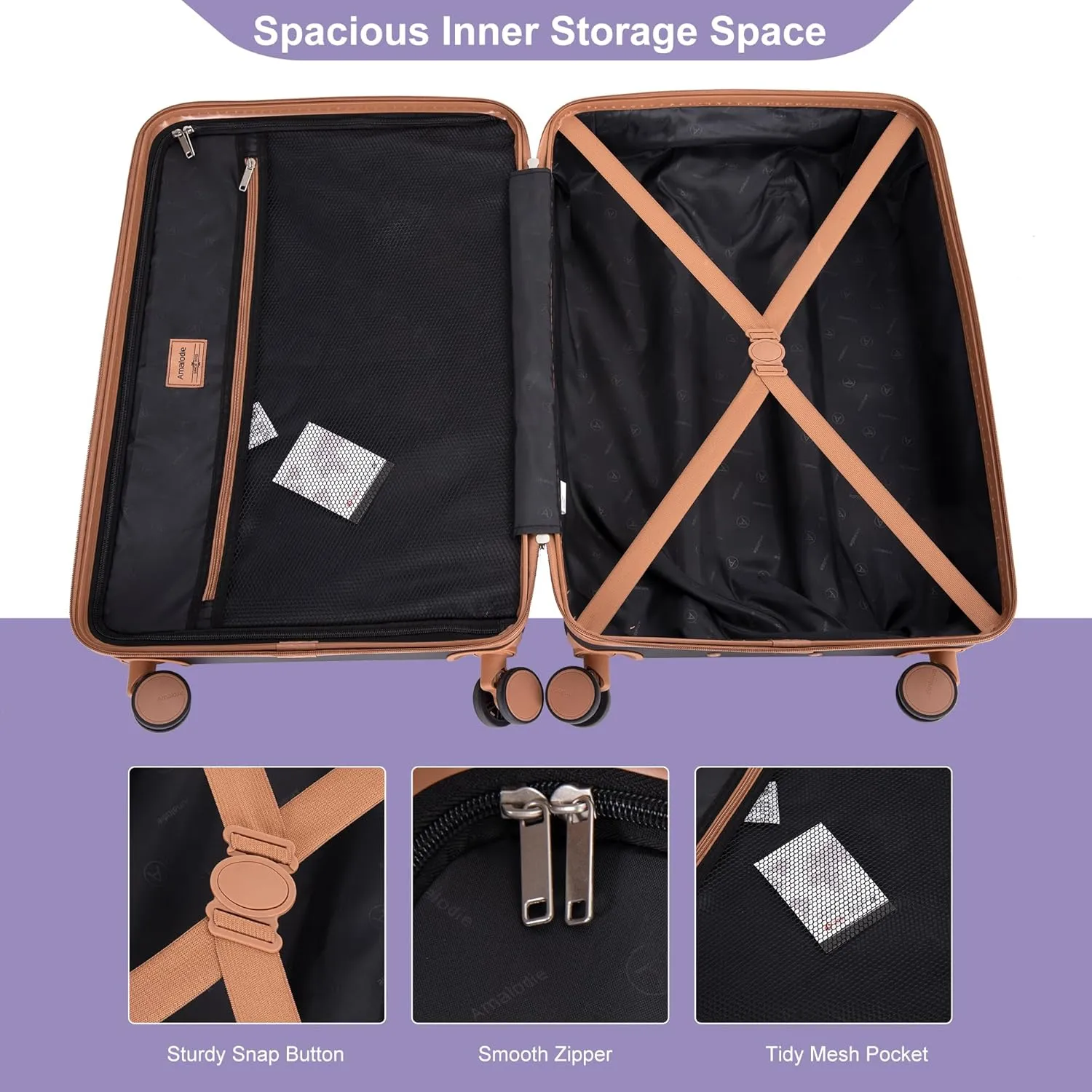 Amalodie Luggage Sets 5 Piece Suitcases with Double Spinner Wheel,Suitcase Set ABS Hard Case Luggage with TSA Lock and Durable Waterproof Travel Luggage