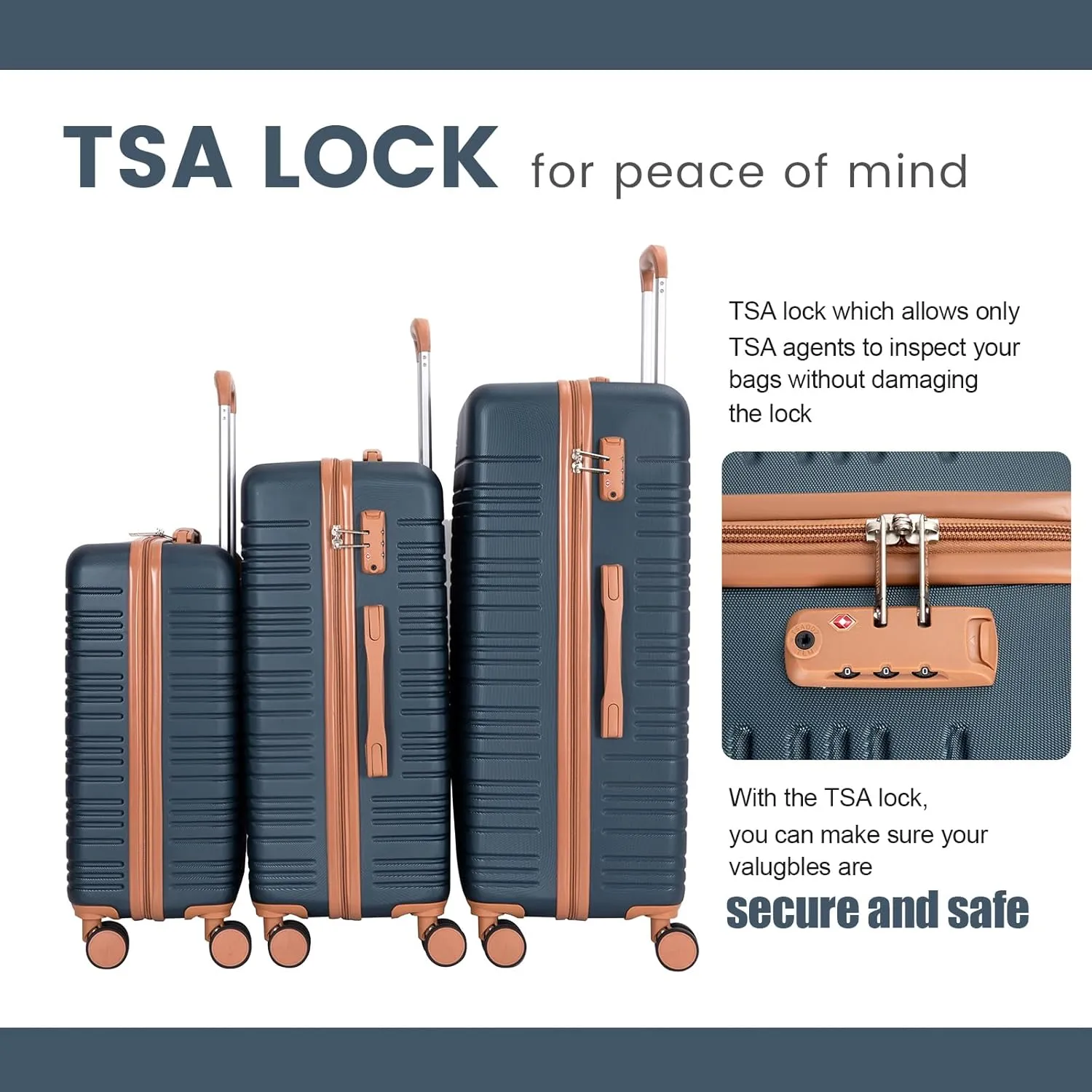 Amalodie Luggage Sets 5 Piece Suitcases with Double Spinner Wheel,Suitcase Set ABS Hard Case Luggage with TSA Lock and Durable Waterproof Travel Luggage