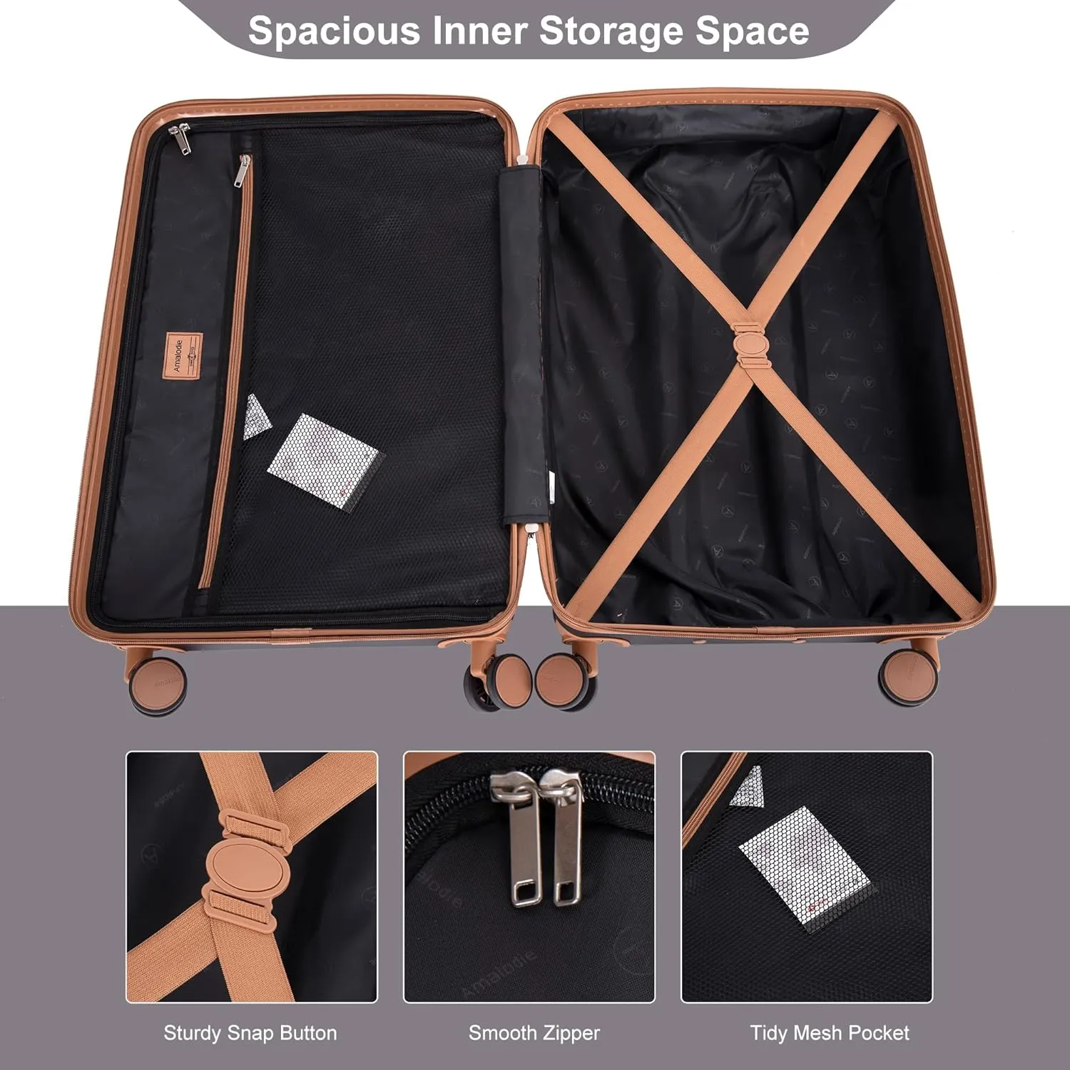 Amalodie Luggage Sets 5 Piece,Suitcases with Double Spinner Wheels,Hardcase 3 set Luggage with TSA Lock and Waterproof Travel Duffle Bag
