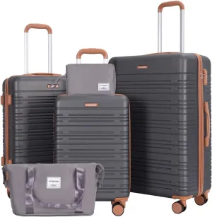 Amalodie Luggage Sets 5 Piece,Suitcases with Double Spinner Wheels,Hardcase 3 set Luggage with TSA Lock and Waterproof Travel Duffle Bag