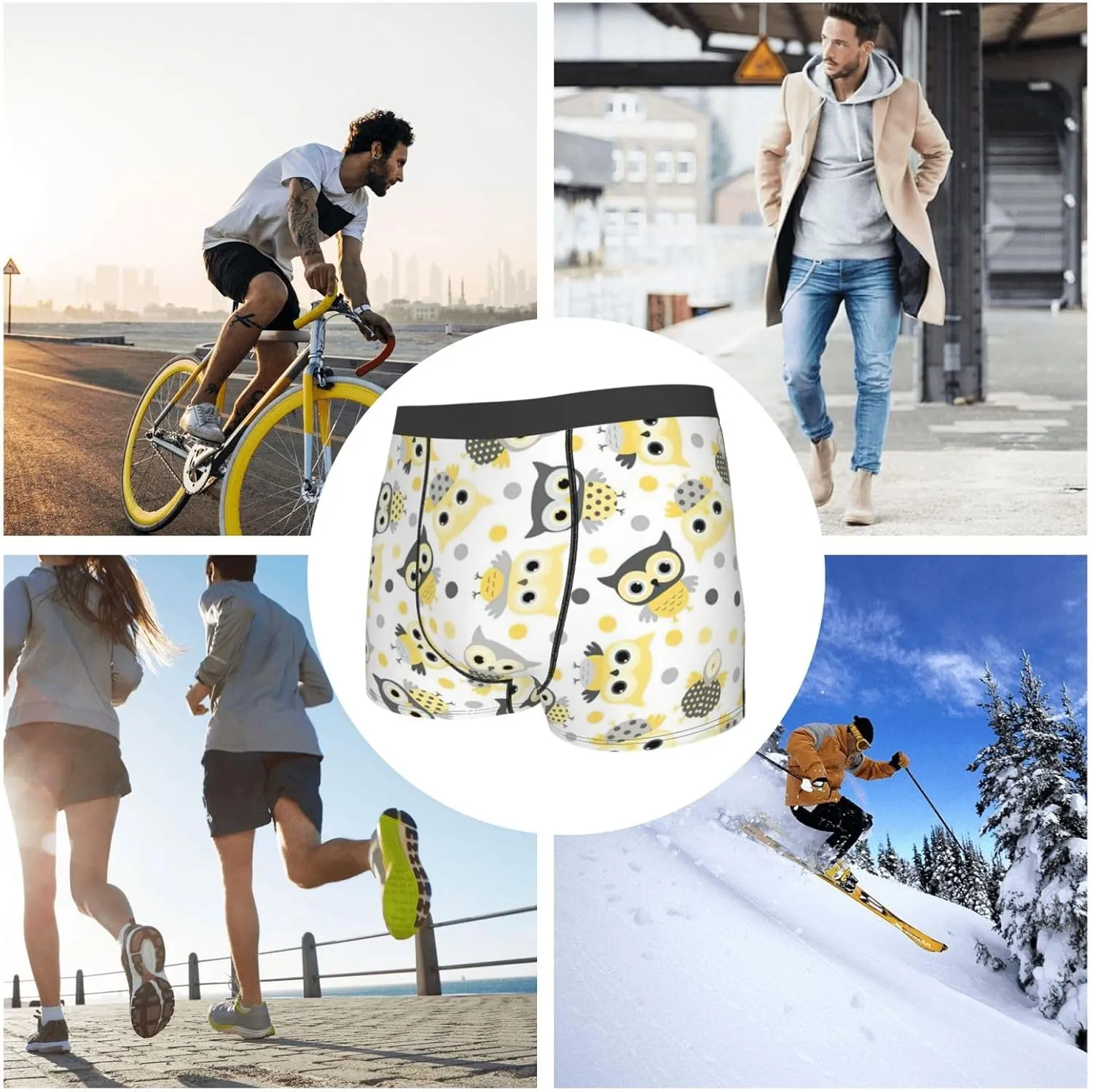 Animal Cartoon Owls Cute Boxer Briefs, Moisture Wicking & Breathable,Underwear for Men