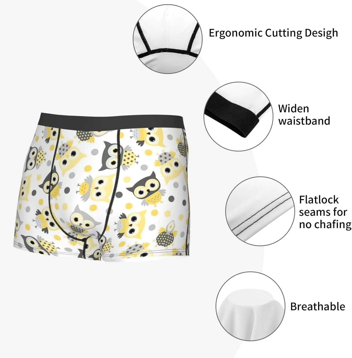 Animal Cartoon Owls Cute Boxer Briefs, Moisture Wicking & Breathable,Underwear for Men