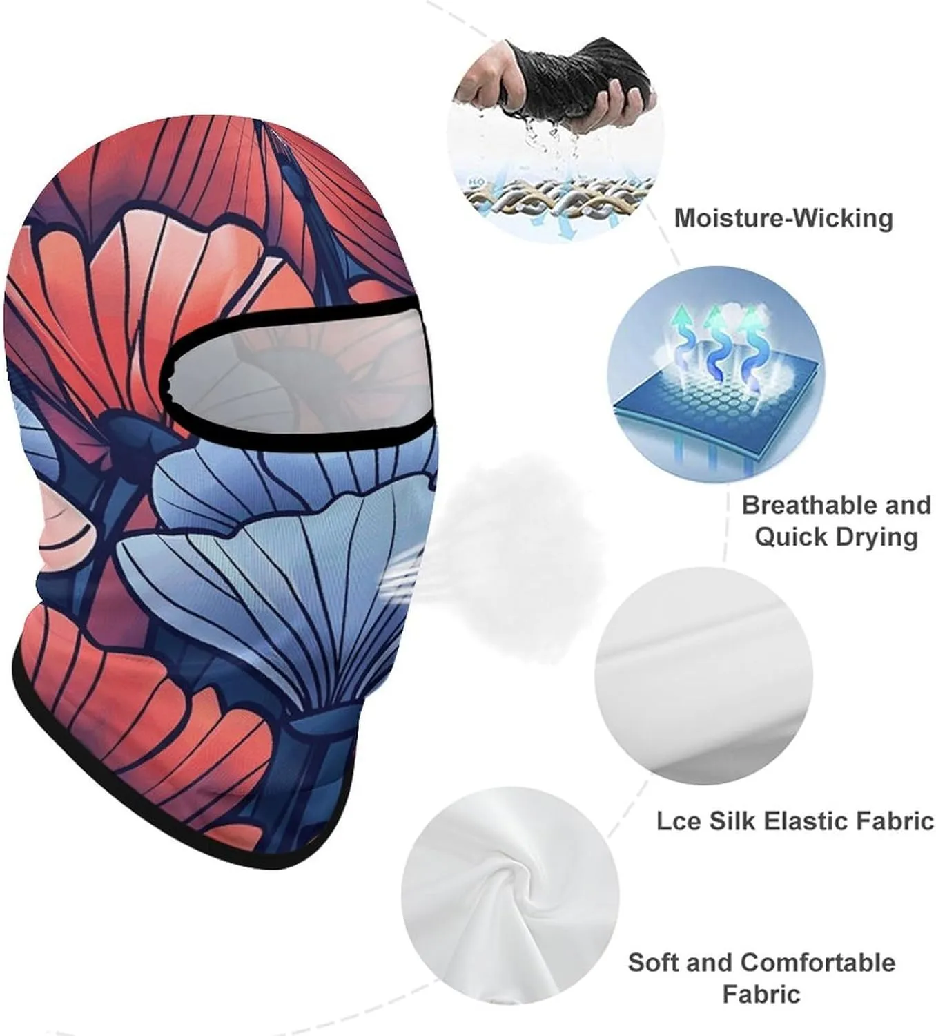 Balaclava Ski Mask - Full Face Cover Music Neck Gaiter, Lightweight Head Scarf for Sports