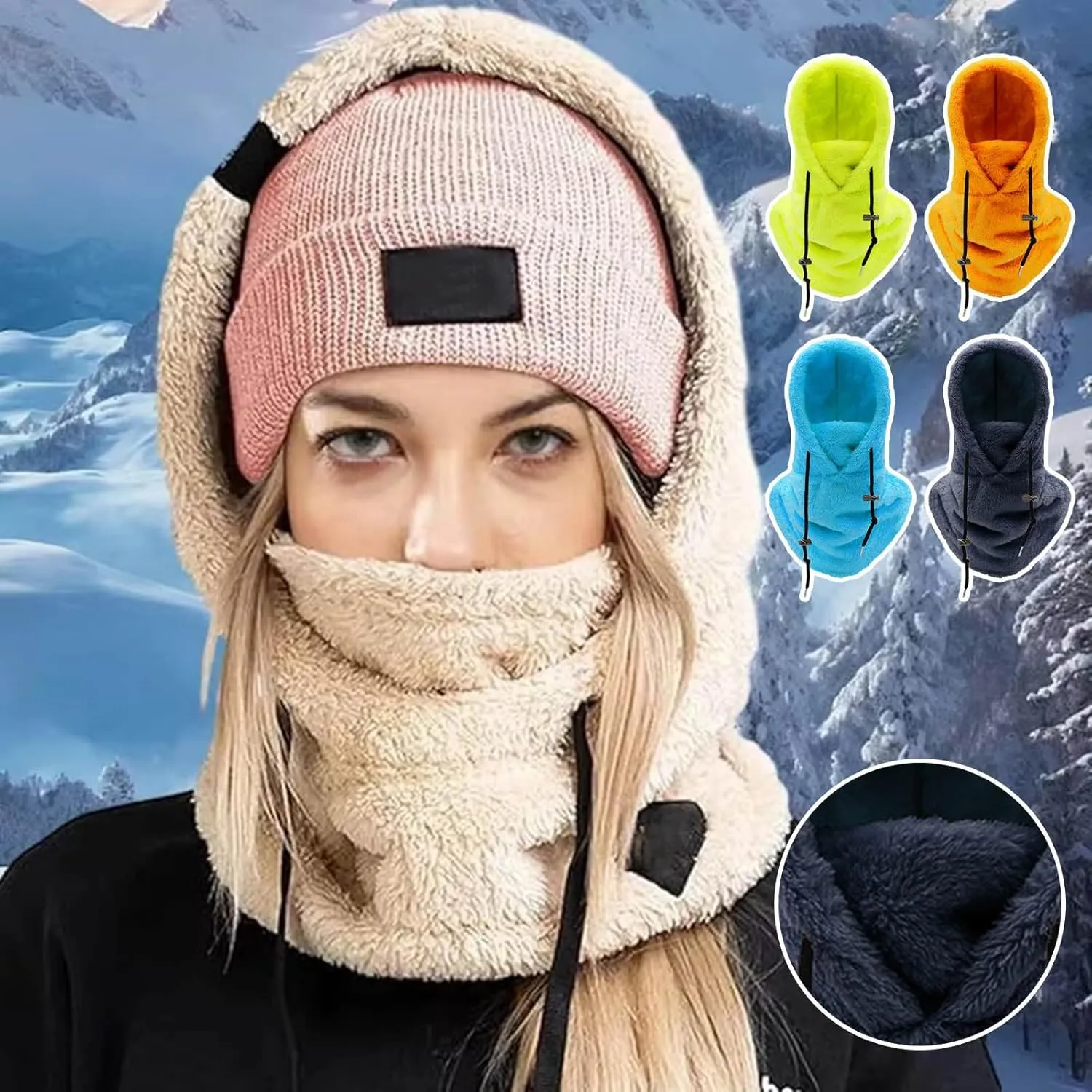 Balaclava Winter Ski Mask for Men Women, Fleece Face Mask Cap Neck Windproof Hooded Scarf Cold Weather Warm Face Cover