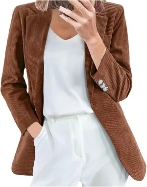 Binmer Women Corduroy Blazer Jackets Casual Boyfriend Open Front Dressy Business Work Office Suit Coat Loose Fit Fall Outwear