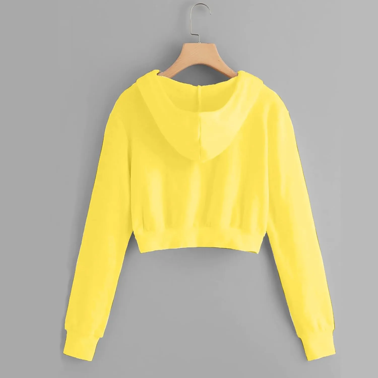 Binmer Zip Up Hoodie Women Cropped Sweatshirts Casual Long Sleeve Drawstring Hooded Jacket Workout Crop Tops with Pockets