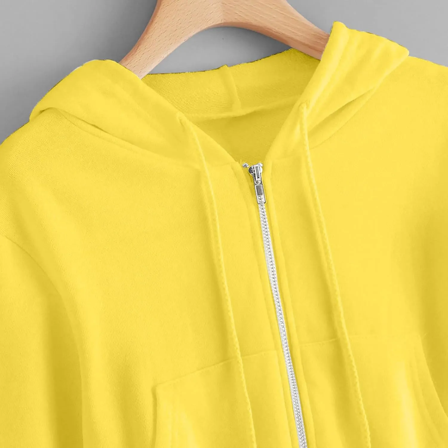 Binmer Zip Up Hoodie Women Cropped Sweatshirts Casual Long Sleeve Drawstring Hooded Jacket Workout Crop Tops with Pockets