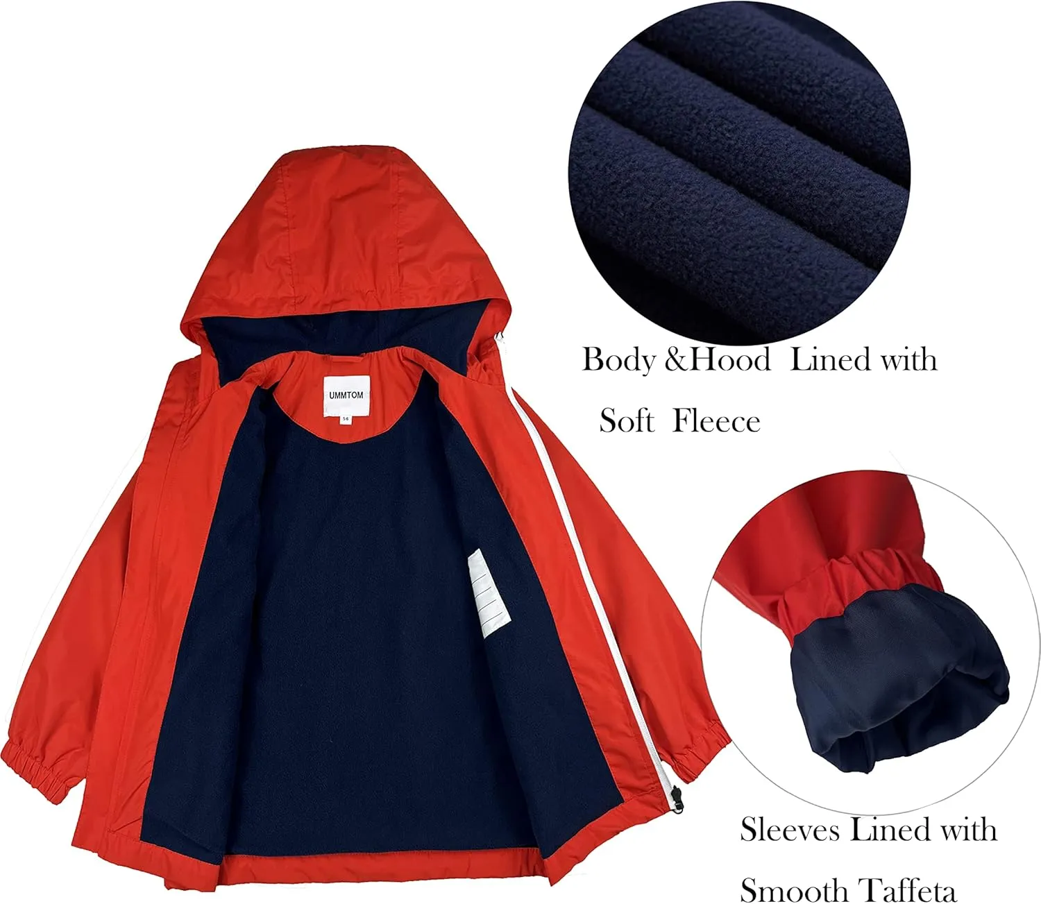 Boys Rain Jackets Lightweight Waterproof Hooded fleece Raincoats Windbreakers for Kids