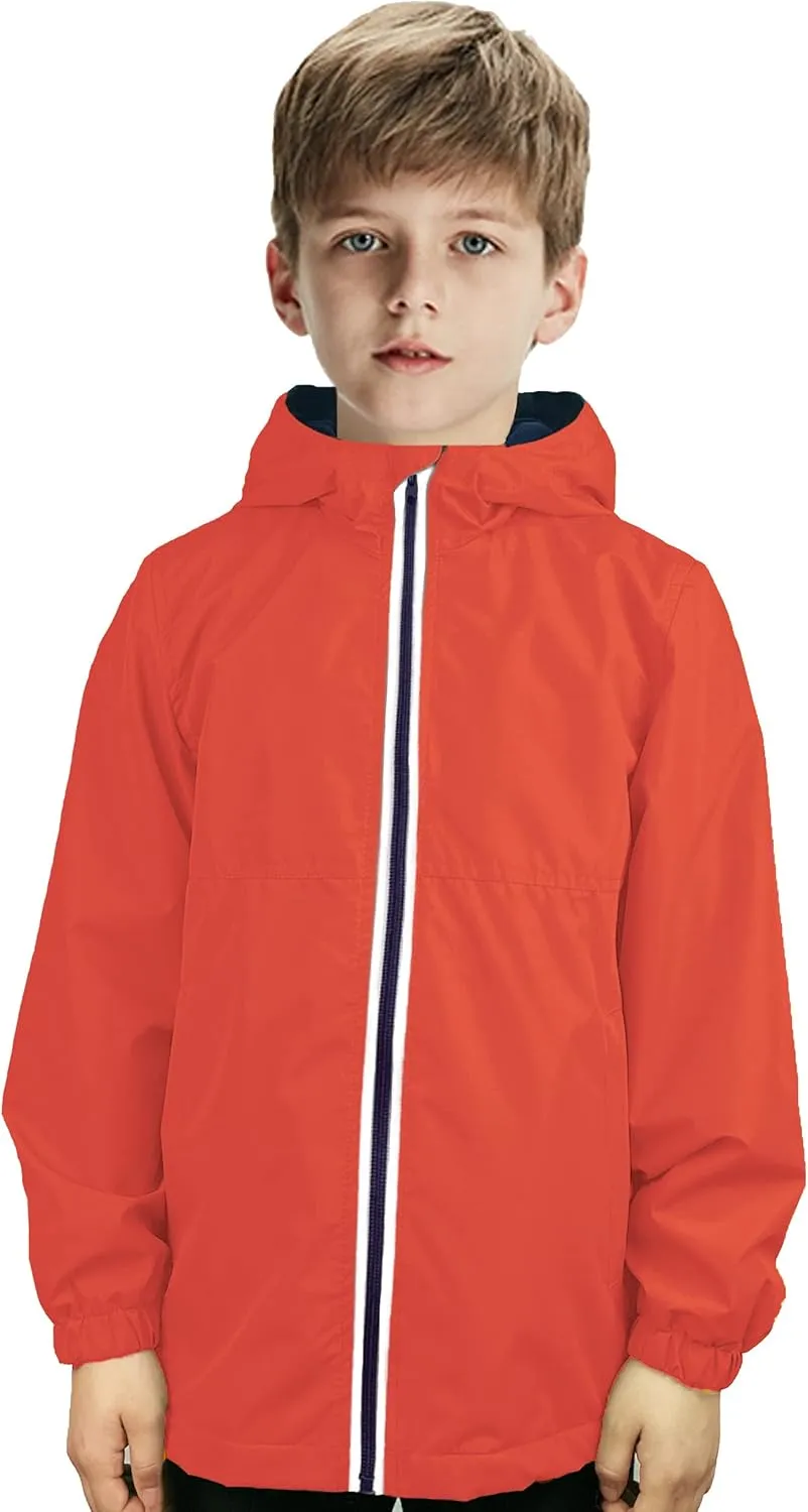 Boys Rain Jackets Lightweight Waterproof Hooded fleece Raincoats Windbreakers for Kids