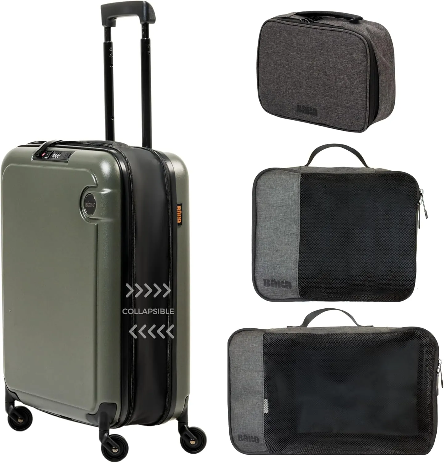 BRA Collapsible International Carry On Hardshell Suitcase with 360 Spinning Wheels - Water Resistant, Impact Resistant, TSA Approved Lock, Built In USB Charger, USB-C Charger, Water Bottle Holder,