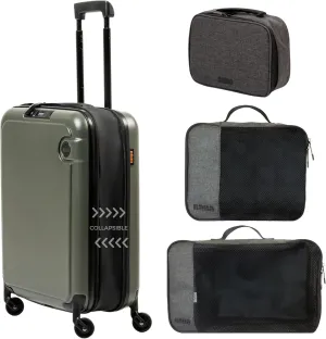 BRA Collapsible International Carry On Hardshell Suitcase with 360 Spinning Wheels - Water Resistant, Impact Resistant, TSA Approved Lock, Built In USB Charger, USB-C Charger, Water Bottle Holder,