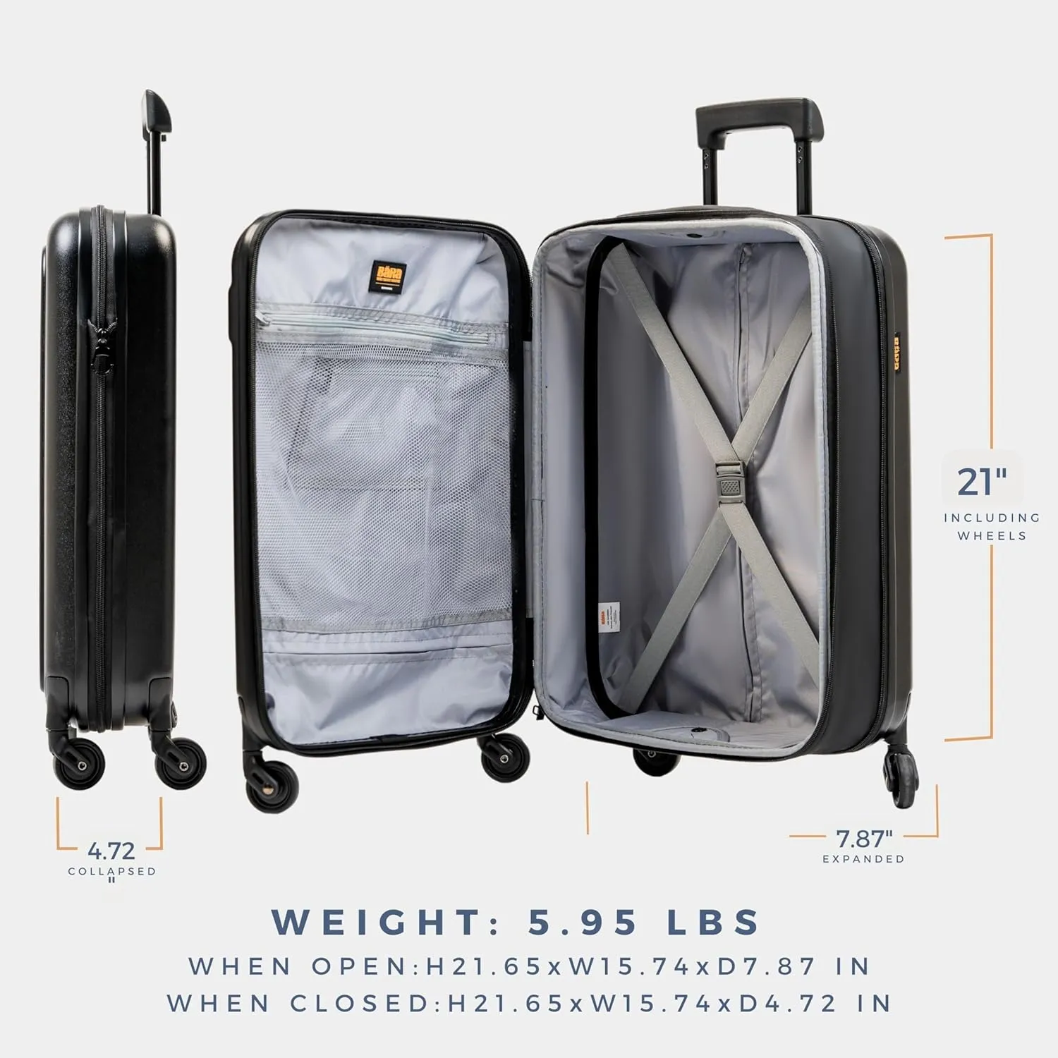 BRA Travel Sets - Hardshell Collapsible 20 Inch Carry On Luggage, Packing Cubes & Toiletry Bag - 360 Spinner Wheels, TSA Approved Lock, Water Resistant Expandable Suitcase & Travel Accessories,