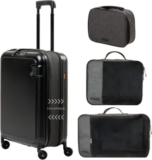 BRA Travel Sets - Hardshell Collapsible 20 Inch Carry On Luggage, Packing Cubes & Toiletry Bag - 360 Spinner Wheels, TSA Approved Lock, Water Resistant Expandable Suitcase & Travel Accessories,